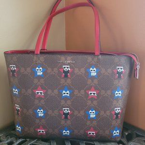 NWT Karl Lagerfeld Paris Maybelle Monogram Tote Bag Brown Red - with dust bag